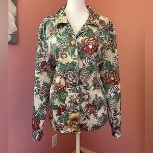 VTG 90’s professional business cas Floral romantic botanical button down top 10